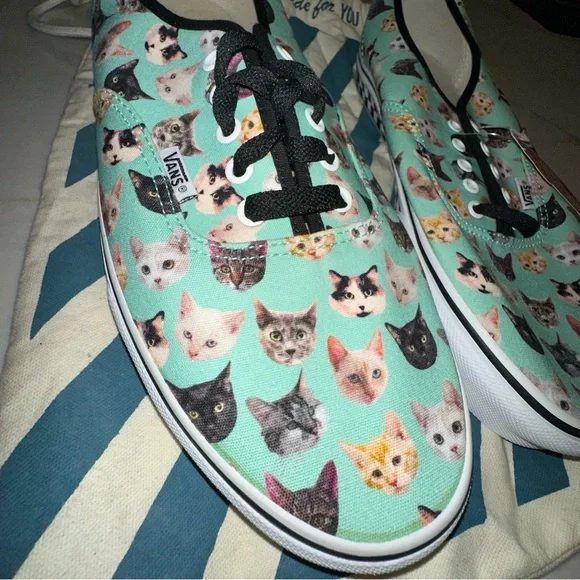 Custom Van’sOne of a KindMen’s Size 14 Cat Print Sneakers (NWT)